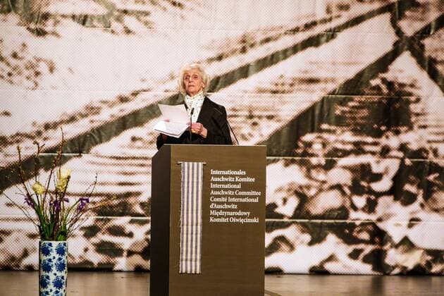 Jan. 26, 2015 - Berlin, Berlin, Germany - Eyewitness of Auschwitz Concentration Camp Eva Fahidi speaks during the Worldwide memorial day for the 70th anniversary of the liberation of the Auschwitz Concentration Camp on January 26, 2015 in Berlin, Germany (PIctured: Eva Fahidi)  - ZUMAn23