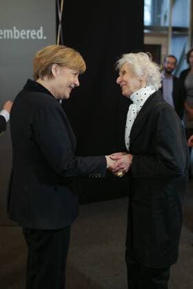 Jan. 26, 2015 - Berlin, Berlin, Germany - Eyewitness of Auschwitz Concentration Camp Eva Fahidi and German Chancellor Angela Merkel attend the Worldwide memorial day for the 70th anniversary of the liberation of the Auschwitz Concentration Camp on January 26, 2015 in Berlin, Germany (PIctured: Angela Merkel; Eva Fahidi)  - ZUMAn23