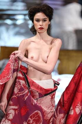 Oct. 19, 2015 - Sao Paulo, Brazil - A model presents a creation by Ronaldo Fraga during the 2016 Winter collection of the Sao Paulo Fashion Week. Sao Paulo Brazil - ZUMAp133