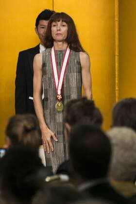 Prize winner French ballerina Sylvie Guillem smiles after received a medal from Princess Hanako Hitachi of Japan during the award ceremony for the 27th Praemium Imperiale Awards on October 21, 2015, Tokyo, Japan. The Praemium Imperiale awards are a global arts prize awarded annually since 1989 by the Japan Art Association in five disciplines (painting, sculpture, architecture, music and theatre film).  (gxta_praemiumimperialeceremony013)