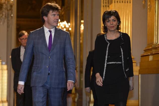 - BRUSSELS, BELGIUM: Flemish Minister Sven Gatz and Federation Wallonia - Brussels Minister Joelle Milquet pictured during the autumn concert at the Royal Palace, in Brussels, Wednesday 21 October 2015.  DIRKxWAEM 04725468