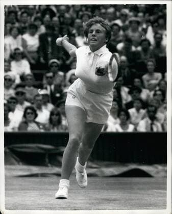 1965 - Women s Singles Semi-Final At Wimbledon. Ann Haydon V. Althea Gibson: Photo shows Miss Ann Haydon (G.B.), seen in play against Miss Althea Gibson (U.S.A.), during their ladies singles semi-final match at Wimbledon today. - ZUMAk09_