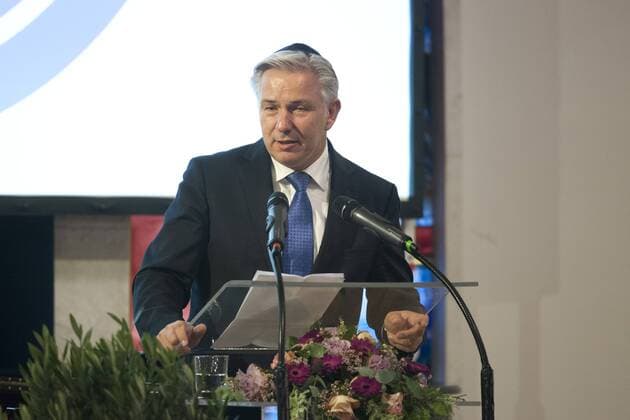 Klaus WOWEREIT, Politiker, SPD, Laudator, haelt die Laudatio, Verleihung der Josef Neuberger-Medaille 2015 der juedischen Gemeinde Duesseldorf, 22.10.2015