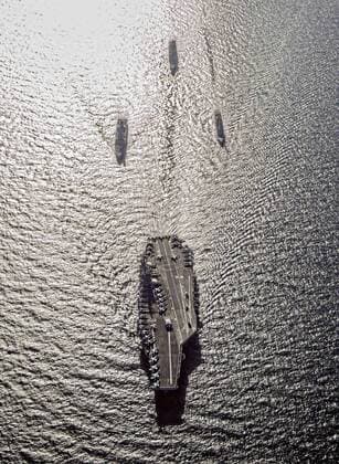 Dec. 1, 2014 - Uss Carl Vinson, United States of America - U.S. Navy nuclear aircraft carrier USS Carl Vinson sails in formation with the Royal Navy Daring-class air defence destroyer HMS Defender, the guided-missile cruiser USS Bunker Hill and the French Marine Nationale anti-air frigate FS Jean Bart during operations November 9, 2014 in the Arabian Sea. The group is deployed for Operation Inherent Resolve striking ISIS targets in Iraq and Syria. Uss Carl Vinson United States of America - ZUMAp138