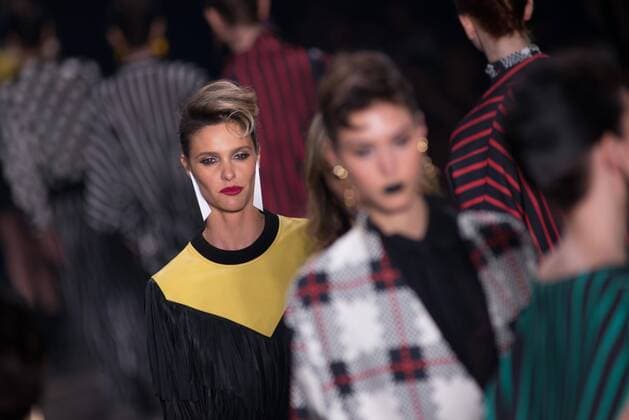 SAO PAULO, Brazil - 10 22 2015: Fashion Week WINTER 2016 - The model Fernanda Lima during Juliana Jabour designer& 39;s fashion show at Fashion Week Winter 2016 held in Sao Paulo.  AlexandrexMoreira