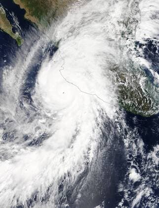This NASA satellite image taken on October 23, 2015 shows the eye of Hurricane Patricia on October 23, 2015. Patricia has became the most powerful hurricane ever measured in the Western Hemisphere on Friday with maximum sustained winds reached an 200 mph. Patricia is expected to make landfall in Mexico later this evening.  WAX20151023303 NASA