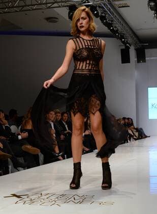 Oct. 23, 2015 - Athens, Greece - A model wears creation of Kathy Heyndels. Fashion designers present their creations during the 18th Athens Xclusive Designers Week Fashion event in Athens. Athens Greece - ZUMAp133