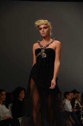 Oct. 23, 2015 - Athens, Greece - A model wears creation of fashion designer Vasilicev Kovacev. Fashion designers present their creations as part of the 18th Athens Xclusive Designers Week fashion event in Athens. Athens Greece - ZUMAp133