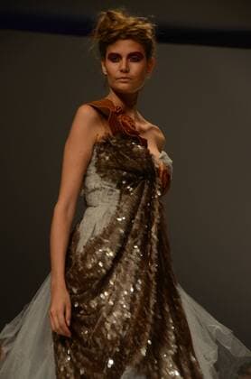 Oct. 23, 2015 - Athens, Greece - A model wears creation of fashion designer Vasilicev Kovacev. Fashion designers present their creations as part of the 18th Athens Xclusive Designers Week fashion event in Athens. Athens Greece - ZUMAp133