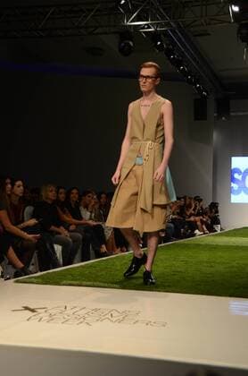 Oct. 23, 2015 - Athens, Greece - A model wears creation of fashion designer Leon. Fashion designers present their creations as part of the 18th Athens Xclusive Designers Week fashion event in Athens. Athens Greece - ZUMAp133