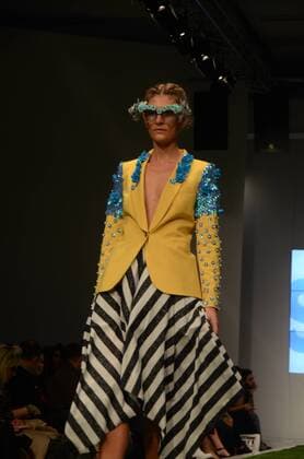 Oct. 23, 2015 - Athens, Greece - A model wears creation of fashion designer Leon. Fashion designers present their creations as part of the 18th Athens Xclusive Designers Week fashion event in Athens. Athens Greece - ZUMAp133