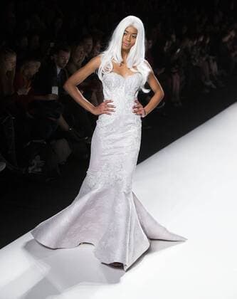 A model walks the runway wearing Mikael D SS 2016 collection during the World MasterCard Toronto Fashion Week Spring Summer 2016 at David Pecaut Square in Toronto, Canada, Oct. 23, 2015. ) CANADA-TORONTO-FASHION WEEK ZouxZheng 