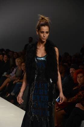 Oct. 24, 2015 - Athens, Greece - A model wears a creation of Tassos Mitropoulos fashion designer. Fashion designers present their creations as part of 2nd Day of the 18th Athens Xclusive Designers Week fashion event in Athens. Athens Greece - ZUMAp133