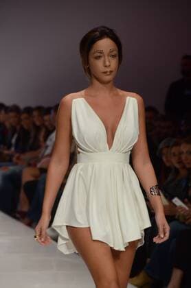 Oct. 24, 2015 - Athens, Greece - A model wears a creation of Loukia Kyriakou fashion designer. Fashion designers present their creations as part of 2nd Day of the 18th Athens Xclusive Designers Week fashion event in Athens. Athens Greece - ZUMAp133