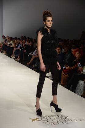 Oct. 24, 2015 - Athens, Greece - A model wears a creation of Tassos Mitropoulos fashion designer. Fashion designers present their creations as part of 2nd Day of the 18th Athens Xclusive Designers Week fashion event in Athens. Athens Greece - ZUMAp133