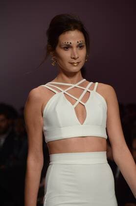 Oct. 24, 2015 - Athens, Greece - A model wears a creation of Loukia Kyriakou fashion designer. Fashion designers present their creations as part of 2nd Day of the 18th Athens Xclusive Designers Week fashion event in Athens. Athens Greece - ZUMAp133