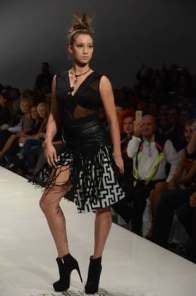 Oct. 24, 2015 - Athens, Greece - A model wears a creation of Tassos Mitropoulos fashion designer. Fashion designers present their creations as part of 2nd Day of the 18th Athens Xclusive Designers Week fashion event in Athens. Athens Greece - ZUMAp133