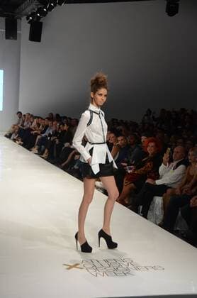 Oct. 24, 2015 - Athens, Greece - A model wears a creation of Tassos Mitropoulos fashion designer. Fashion designers present their creations as part of 2nd Day of the 18th Athens Xclusive Designers Week fashion event in Athens. Athens Greece - ZUMAp133