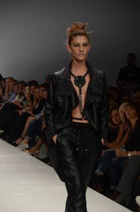 Oct. 24, 2015 - Athens, Greece - A model wears a creation of Tassos Mitropoulos fashion designer. Fashion designers present their creations as part of 2nd Day of the 18th Athens Xclusive Designers Week fashion event in Athens. Athens Greece - ZUMAp133