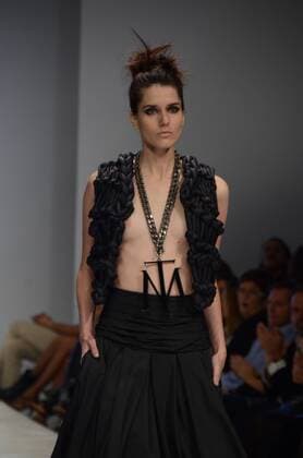 Oct. 24, 2015 - Athens, Greece - A model wears a creation of Tassos Mitropoulos fashion designer. Fashion designers present their creations as part of 2nd Day of the 18th Athens Xclusive Designers Week fashion event in Athens. Athens Greece - ZUMAp133