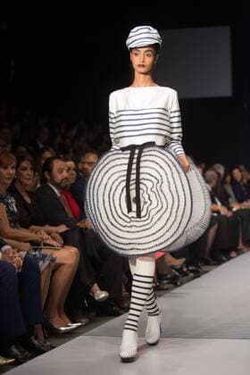 A model presents a creation of French designer Jean Paul Gaultier during the Dominicana Moda 2015 fashion event in Santo Domingo, Dominican Republic, on Oct. 24, 2015. Fran Afonso) (rhj) DOMINICAN REPUBLIC-SANTO DOMINGO-FASHION e FRANxAFONSO 