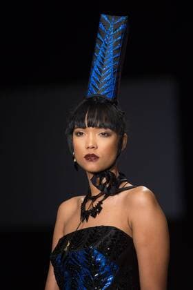 A model presents a creation of French designer Jean Paul Gaultier during the Dominicana Moda 2015 fashion event in Santo Domingo, Dominican Republic, on Oct. 24, 2015. Fran Afonso) (rhj) DOMINICAN REPUBLIC-SANTO DOMINGO-FASHION e FRANxAFONSO 
