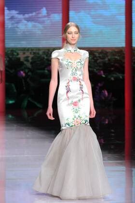 BEIJING, CHINA - OCTOBER 25: (CHINA OUT) A model showcases designs on the runway at NE-TIGER Haute Couture Collection during the Mercedes-Benz China Fashion Week S S 2016 at Beijing Hotel on October 25, 2015 in Beijing, China.  CFP474868196