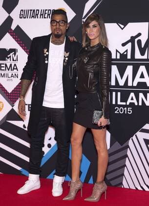 Kevin Prince Boateng and Melissa Satta arrive at the MTV Europe Music Awards in Milan, Italy on October 25, 2015.  MIL20151025712 DAVIDxSILPA