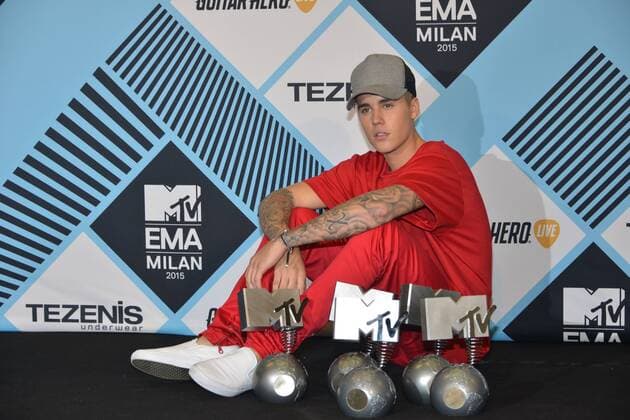Milan, MTV Europe Music Award s (EMA) 2015, Press Room Backstage. Pictured Justin Bieber  Comi Terenghi
