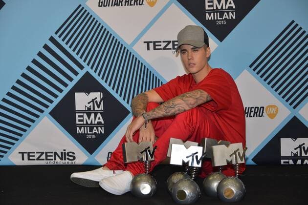 Milan, MTV Europe Music Award s (EMA) 2015, Press Room Backstage. Pictured Justin Bieber  Comi Terenghi