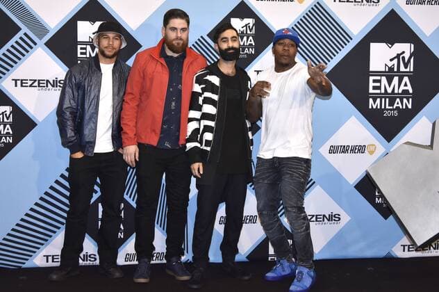Piers Agget, Kesi Dryden, Amir Amor und DJ Locksmith von Rudimental bei der Verleihung der MTV Europe Music Awards 2015 im Mediolanum Forum. Mailand, 25.10.2015 Foto:xA.xHübnerx xFuturexImage