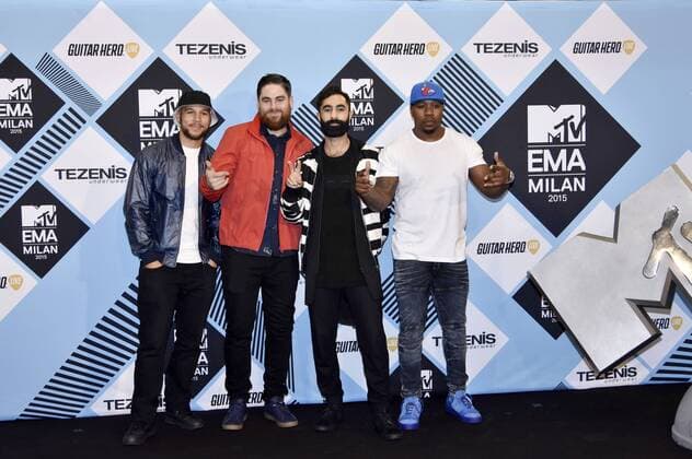Piers Agget, Kesi Dryden, Amir Amor und DJ Locksmith von Rudimental bei der Verleihung der MTV Europe Music Awards 2015 im Mediolanum Forum. Mailand, 25.10.2015 Foto:xA.xHübnerx xFuturexImage