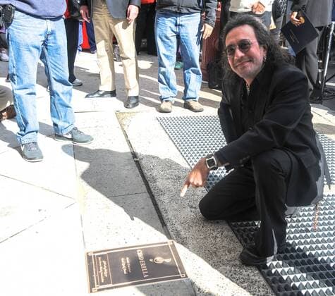 Oct. 26, 2015 - Chester, Pennsylvania, U.S - Legendary guitarist, JEFF LABAR of the group Cinderella, is inducted into the Philadelphia Music Alliance Walk of Fame. The induction ceremony was held in front of the Kimmel Center in Philadelphia Pa The group Cinderella is a part of the class of 2015 inductees Chester U.S. - ZUMArf1_