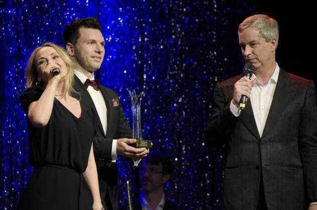 Katharine Mehrling und Thomas Hermanns bei der Verleihung des Deutschen Musical Theater Preises 2015 im TIPI am Kanzleramt. Berlin, 26.10.2015 Foto:xFredericx xFuturexImage
