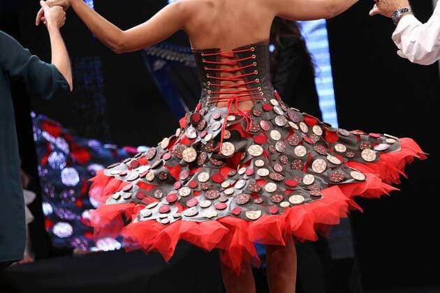 A model wears a creation made with chocolate during a fashion show at the inauguration of the 21st annual Salon du Chocolat in Paris on October 27, 2015. The show, the world s biggest dedicated to chocolate, brings together fashion designers and chocolatiers from around the world.  PAR20151027734 DAVIDxSILPA