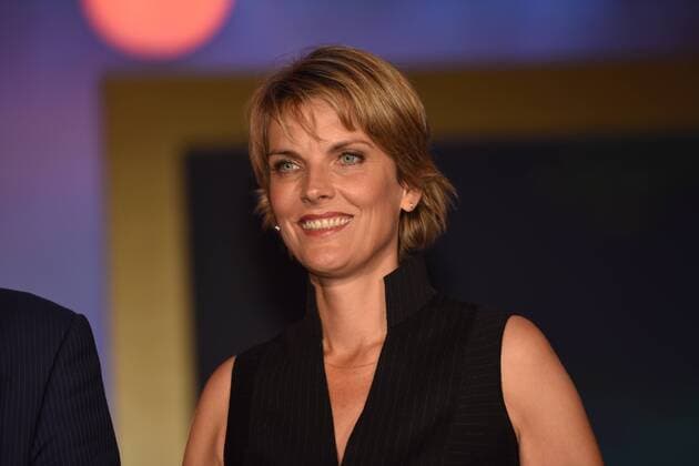 Die Journalistin und Preisträgerin Marietta Slomka posiert am 28.10.2015 in Köln bei der Verleihung des Hanns Joachim Friedrichs Preis 2015.