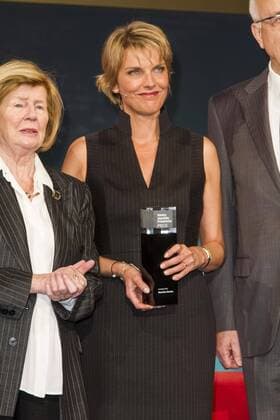 Marietta Slomka bei der Verleihung des Hanns-Joachim Friedrichs Preises am 28.10.2015 in Köln. Verleihung Hanns-Joachim Friedrichs Preis