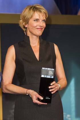 Marietta Slomka bei der Verleihung des Hanns-Joachim Friedrichs Preises am 28.10.2015 in Köln. Verleihung Hanns-Joachim Friedrichs Preis