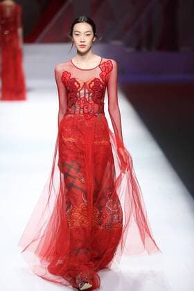 BEIJING, CHINA - OCTOBER 29: (CHINA OUT) A model showcases designs on the runway at GaryWat Qu Tingnan Collection during the Mercedes-Benz China Fashion Week Spring Summer 2016 at Beijing Hotel on October 29, 2015 in Beijing, China.  CFP475107406