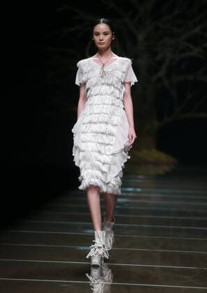 BEIJING, CHINA - OCTOBER 29: (CHINA OUT) A model showcases designs on the runway at 95 Secret Deng Zhaoping Collection during the Mercedes-Benz China Fashion Week Spring Summer 2016 at Beijing Hotel on October 29, 2015 in Beijing, China.  CFP475107095