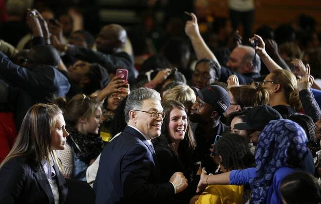 Oct. 21, 2014 - Minneapolis, Minnesota, U.S. - U.S. Sen. Al Franken shook hands with supporters at a Grassroots GOTV event at Patrick Henry High School Tuesday October 21 , 2014 in Minneapolis ,MN. Jerry Holt Jerry.holt@startribune.com - ZUMAm42
