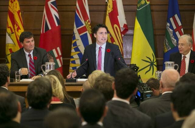 Canadian Prime Minister Justin Trudeau addresses his first caucus at Parliament Hill in Ottawa, Canada, Nov. 5, 2015. ) CANADA-OTTAWA-POLITICS-PM ChrisxRoussakis 