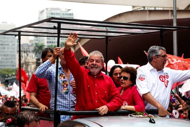 Oct. 24, 2014 - Sao Paulo, Brazil - Brazil s former President Luiz Inacio Lula da Silva participates in a campaign rally in the center of Sao Paulo in favor of Brazil s President Dilma Rousseff, who is presidential candidate for re-election for the Workers Party (PT). On the next Sunday, October 26, Brazilians will choose between Dilma Rousseff, and the opposition candidate Aecio Neves, from the Brazilian Social Democracy Party (PSDB) in a second runoff vote for president.  - ZUMAp13
