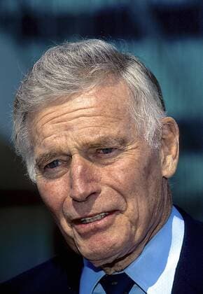 Dec. 12, 2014 - Washington, District of Columbia, United States of America - Washington, DC. 5-18-1997.Charlton Heston talks with reporters outside the FOX TV studio in Washington DC after his appearance on the Sunday morning talk show. .Credit: Washington United States of America - ZUMAr142