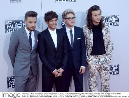 (L-R) Recording artists Liam Payne, Louis Tomlinson, Niall Horan and Harry Styles of One Direction arrives for the 43rd annual American Music Awards held at Microsoft Theater in Los Angeles on November 22, 2015.  LAP20151122154 JIMxRUYMEN