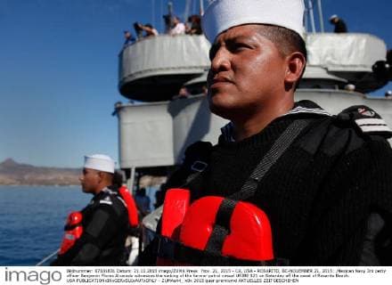 Nov. 21, 2015 - CA, USA - ROSARITO, BC-NOVEMBER 21, 2015: .Mexican Navy 3rd petty officer Benjamin Flores Alvarado witnesses the sinking of the former patrol vessel URIBE 121 on Saturday off the coast of Rosarito Beach. USA - ZUMAs44_