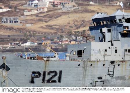 Nov. 23, 2015 - CA, USA - ROSARITO, BC-NOVEMBER 21, 2015: .The former patrol vessel URIBE 121 waits to be sunk off the coast of Rosarito Beach. USA - ZUMAs44_