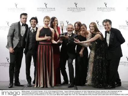 Award Winners celebrate at 43rd International Emmy Awards in the pressroom at the 43rd International Emmy Awards at the New York Hilton in New York City on November 23, 2015.  NYP20151123150 JOHNxANGELILLO