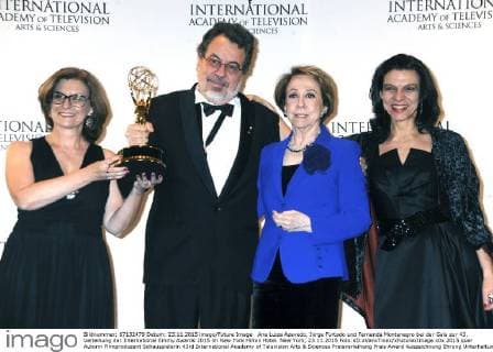 Ana Luiza Azevedo, Jorge Furtado und Fernanda Montenegro bei der Gala zur 43. Verleihung der International Emmy Awards 2015 im New York Hilton Hotel. New York, 23.11.2015 Foto:xD.xVanxTinex xFuturexImage