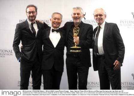 Gast, George Takei, Erick Zonca und Georges Campana bei der Gala zur 43. Verleihung der International Emmy Awards 2015 im New York Hilton Hotel. New York, 23.11.2015 Foto:xD.xVanxTinex xFuturexImage